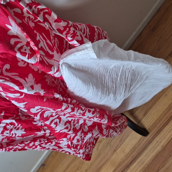 Merona Red White Print Maxi Dress 100% Cotton Sleeveless V Neck Sz 4 - Picture 6 of 11